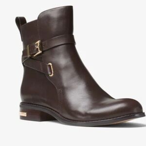 Michael Kors Chocolate Brown Arley Leather Ankle Boots